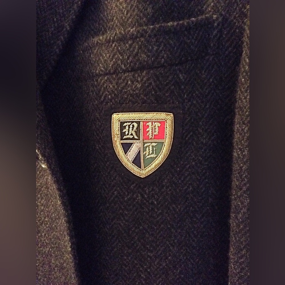 Polo by Ralph Lauren Charcoal Herringbone Blazer with Emblem - Picture 2 of 4